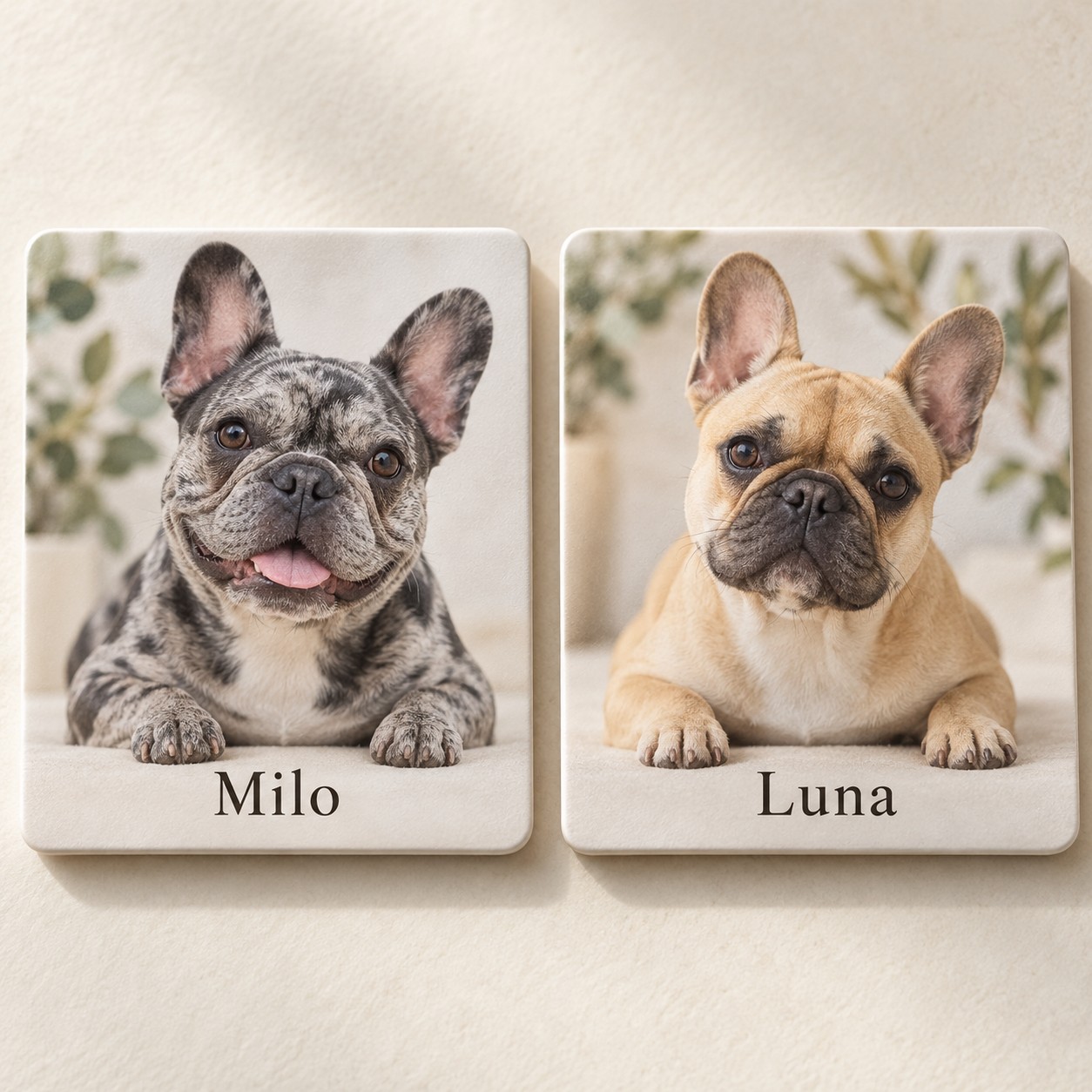 Merle and fawn Frenchie personalized name magnet designs